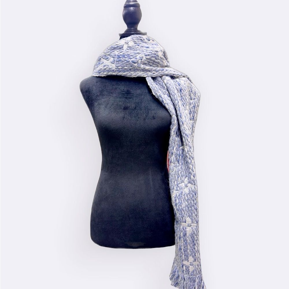 Auth Louis Vuitton Monogram Denim Blue Escharpe Logomania Scarf Muffler Stole - Picture 5 of 9